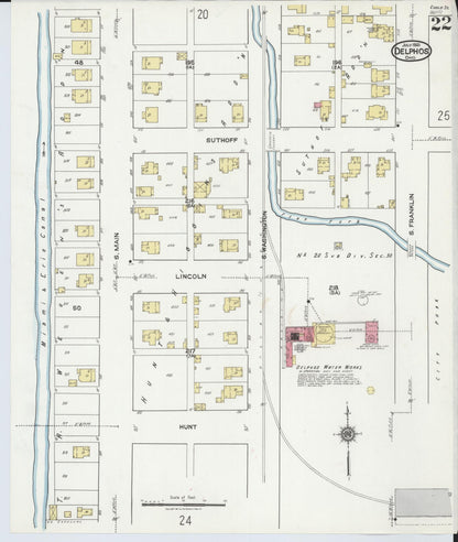 Sanborn Fire Insurance Map from Delphos, Van Wert And Allen Counties, Ohio (1921), Sheet #0022 - Historic Sanborn Fire Insurance Map Print, vintage old map wall art, antique decor, genealogy gift, Ohio Ohio map