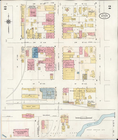 Sanborn Fire Insurance Map from Aitkin, Aitkin County, Minnesota (1936), Sheet #0002 - Historic Sanborn Fire Insurance Map Print, vintage old map wall art, antique decor, genealogy gift, Minnesota Minnesota map