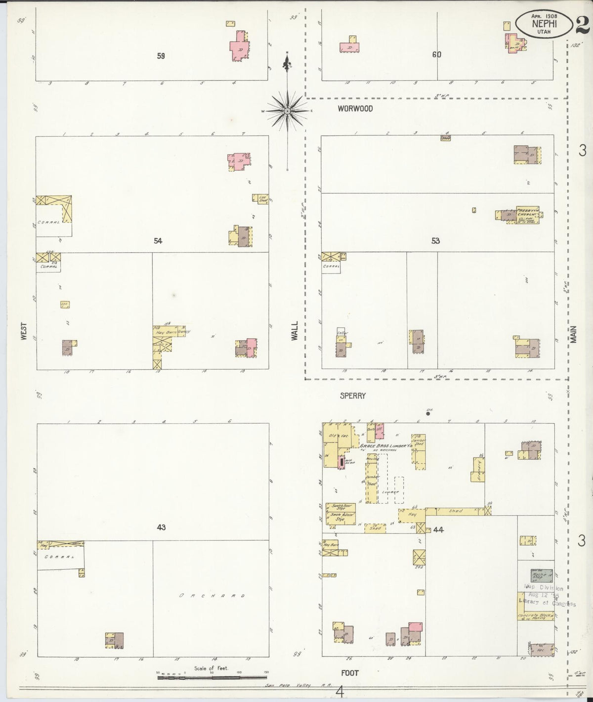 Sanborn Fire Insurance Map from Nephi, Juab County, Utah (1908), Sheet #0002 - Complete Map Set gallery image, historic Sanborn map, vintage wall art, Utah Utah