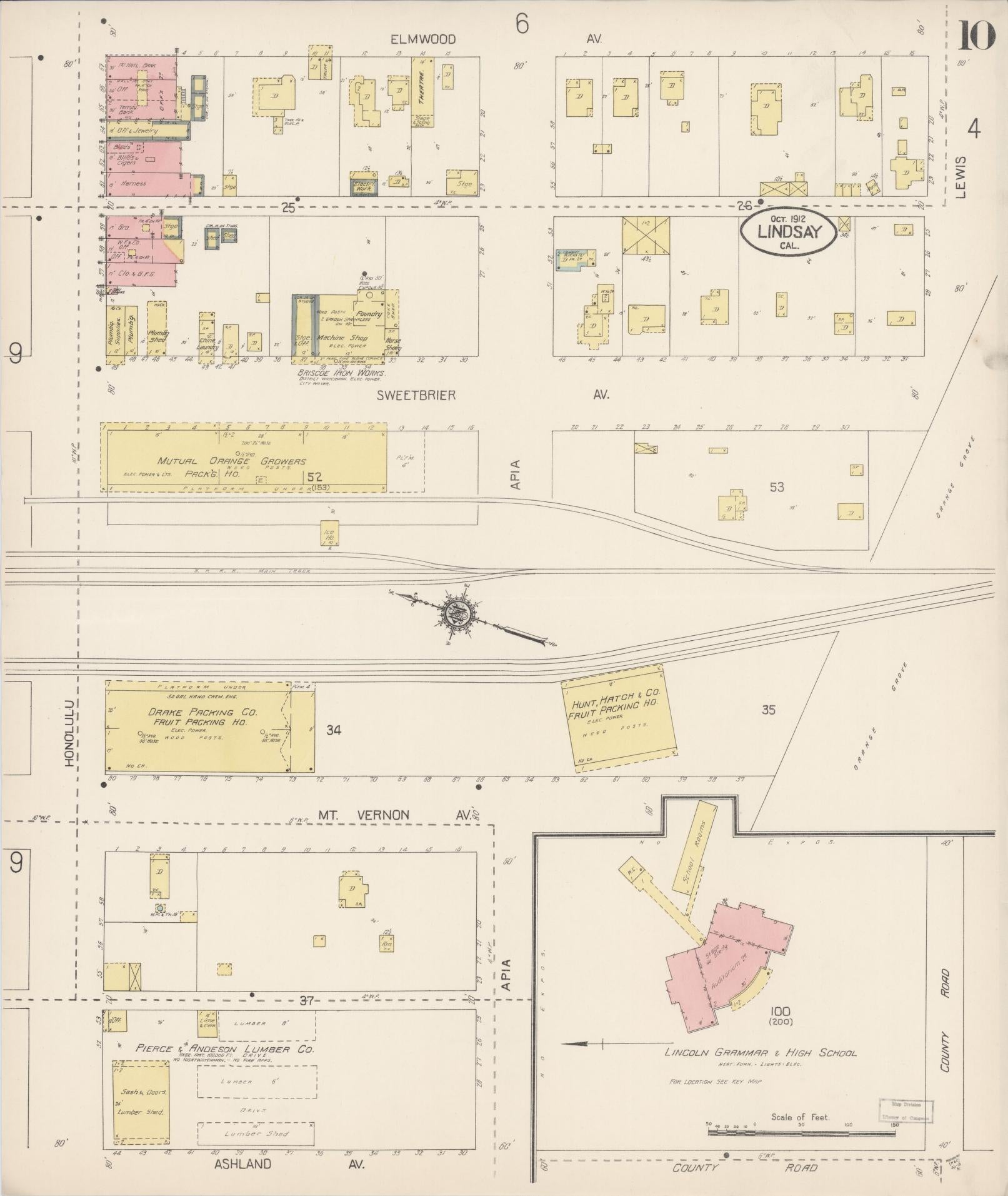 Sanborn Fire Insurance Map from Lindsay, Tulare County, California (1912), Sheet #0010 - Historic Sanborn Fire Insurance Map Print, vintage old map wall art, antique decor, genealogy gift, California California map