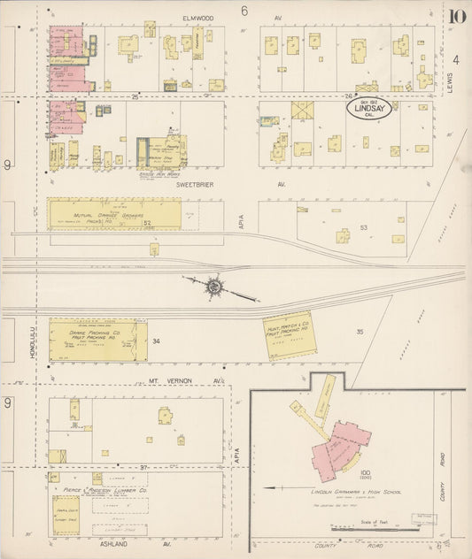 Sanborn Fire Insurance Map from Lindsay, Tulare County, California (1912), Sheet #0010 - Historic Sanborn Fire Insurance Map Print, vintage old map wall art, antique decor, genealogy gift, California California map