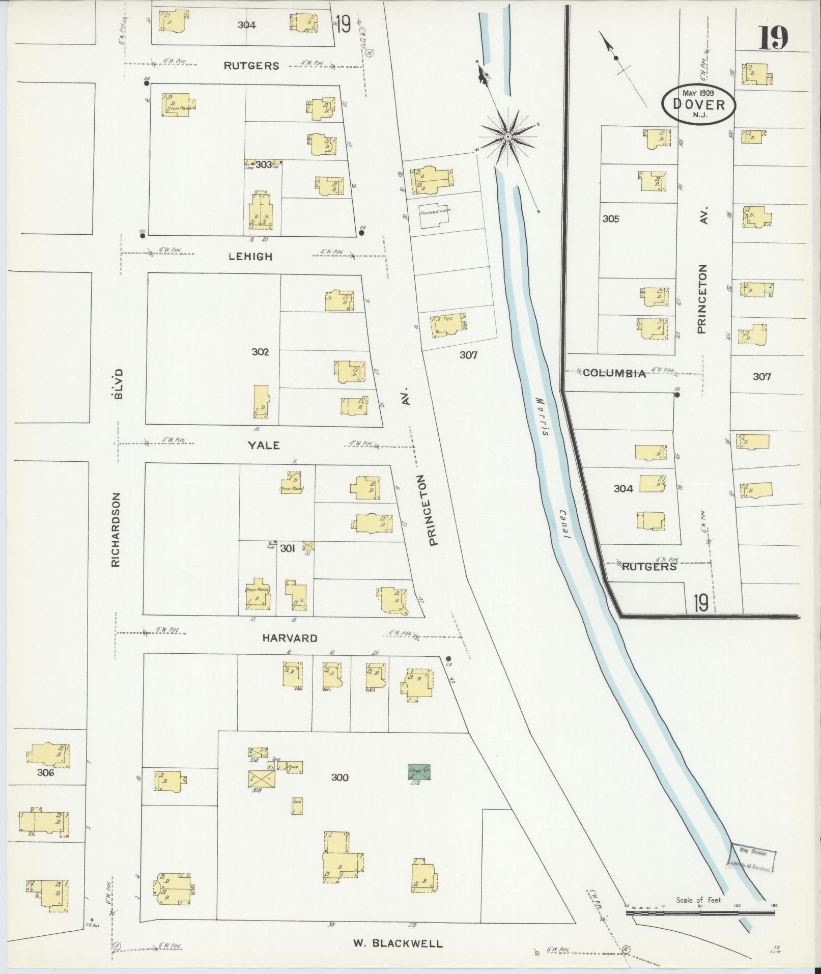 Sanborn Fire Insurance Map from Dover, Morris County, New Jersey (1909), Sheet #0019 - Complete Map Set gallery image, historic Sanborn map, vintage wall art, New Jersey New Jersey