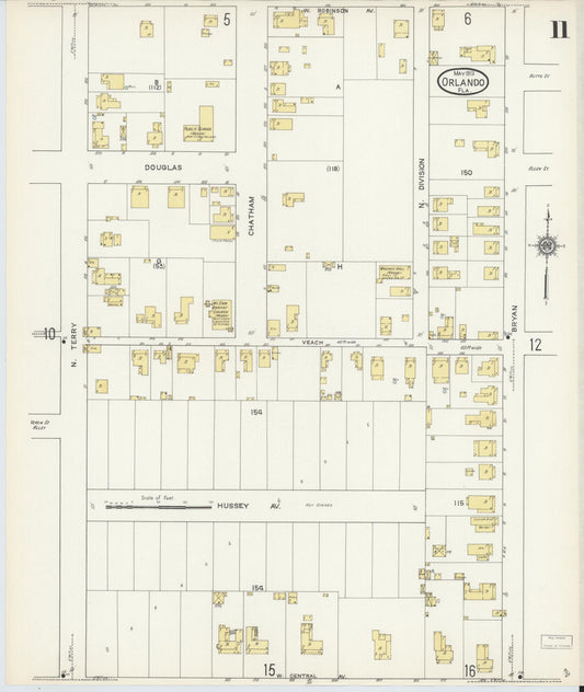 Sanborn Fire Insurance Map from Orlando, Orange County, Florida (1913), Sheet #0011 - Historic Sanborn Fire Insurance Map Print, vintage old map wall art, antique decor, genealogy gift, Florida Florida map