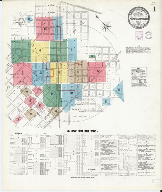 Sanborn Fire Insurance Map from Lincoln, Logan County, Illinois (1902), Sheet #0001 - Historic Sanborn Fire Insurance Map Print, vintage old map wall art, antique decor, genealogy gift, Illinois Illinois map