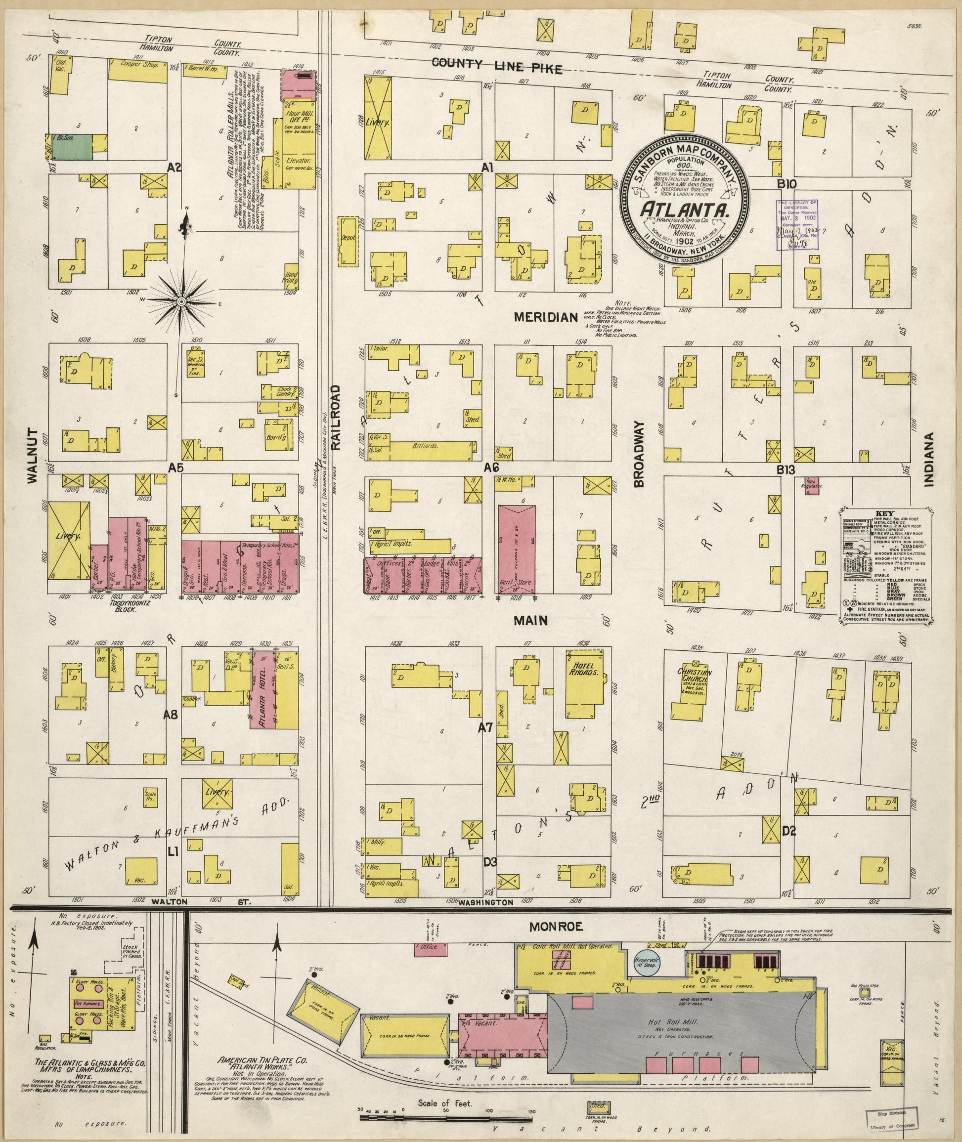 Sanborn Fire Insurance Map from Atlanta, Hamilton And Tipton Counties, Indiana (1902), Sheet #0001 - Historic Sanborn Fire Insurance Map Print, vintage old map wall art, antique decor, genealogy gift, Indiana Indiana map
