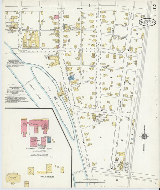 Sanborn Fire Insurance Map from Sagertown, Crawford County, Pennsylvania (1911), Sheet #0002 - Historic Sanborn Fire Insurance Map Print, vintage old map wall art, antique decor, genealogy gift, Pennsylvania Pennsylvania map
