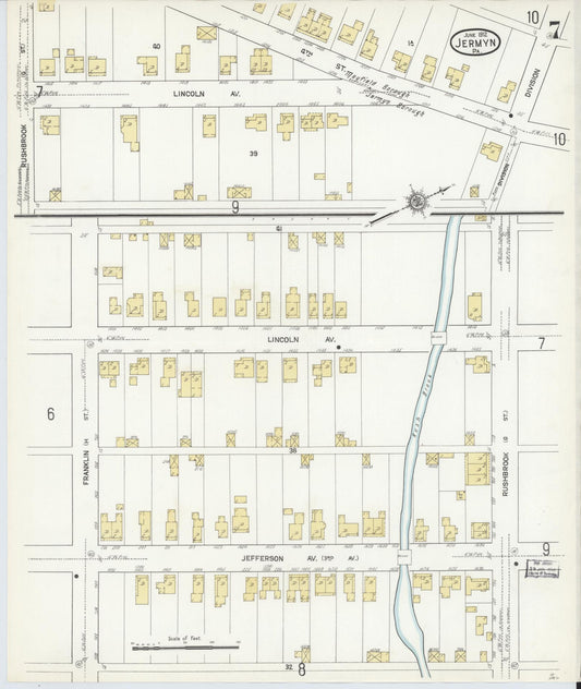 Sanborn Fire Insurance Map from Jermyn, Lackawanna County, Pennsylvania (1912), Sheet #0007 - Historic Sanborn Fire Insurance Map Print, vintage old map wall art, antique decor, genealogy gift, Pennsylvania Pennsylvania map