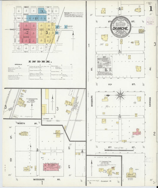 Sanborn Fire Insurance Map from Okarche, Kingfisher and Canadian Counties, Oklahoma (1904), Sheet #0001 - Historic Sanborn Fire Insurance Map Print, vintage old map wall art, antique decor, genealogy gift, Oklahoma Oklahoma map