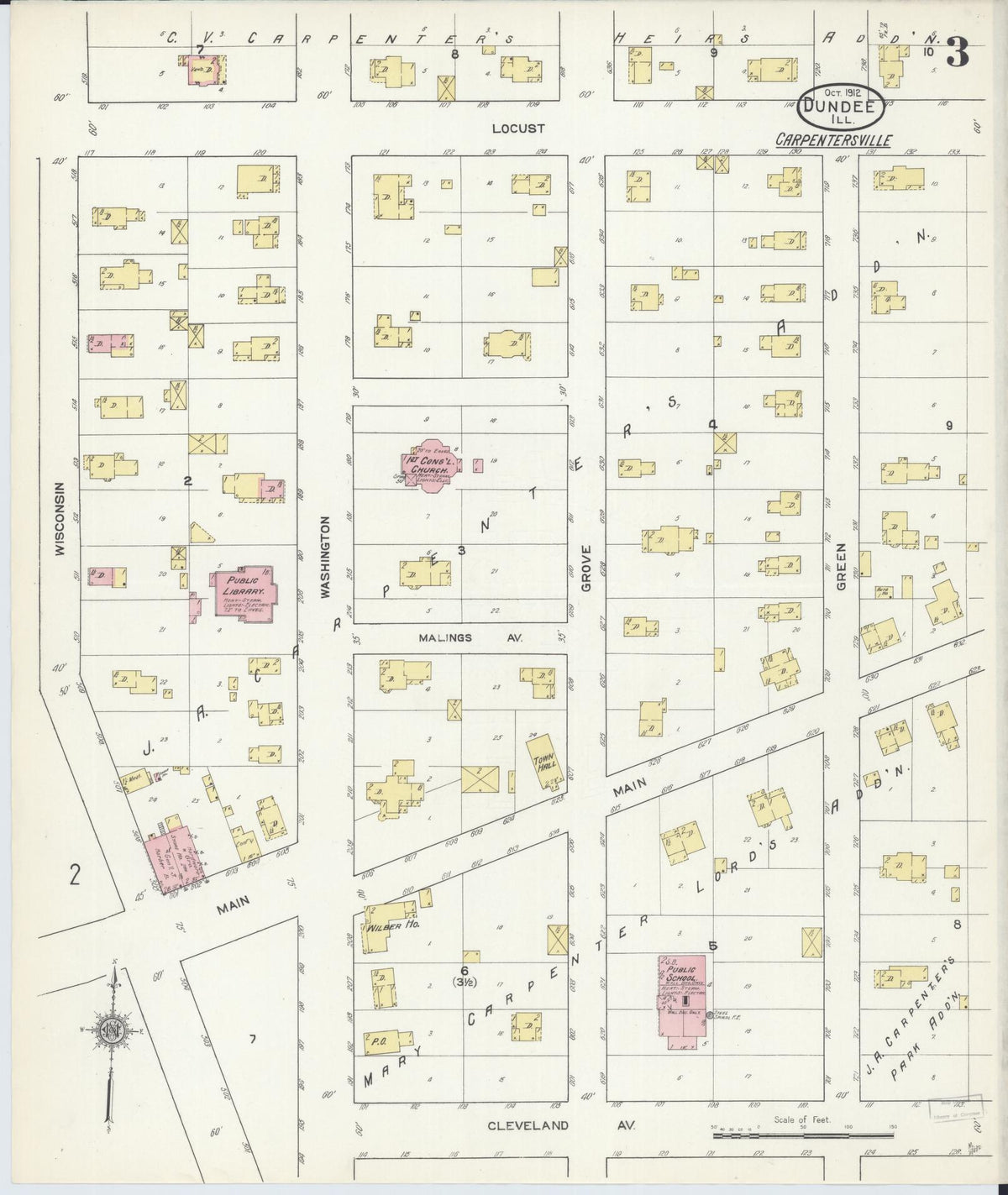 Sanborn Fire Insurance Map from Dundee, Kane County, Illinois (1912), Sheet #0003 - Complete Map Set gallery image, historic Sanborn map, vintage wall art, Illinois Illinois