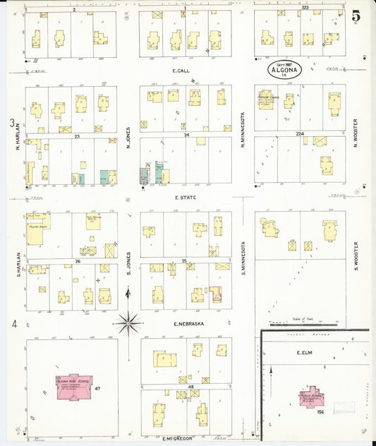 Sanborn Fire Insurance Map from Algona, Kossuth County, Iowa (1907), Sheet #0005 - Historic Sanborn Fire Insurance Map Print, vintage old map wall art