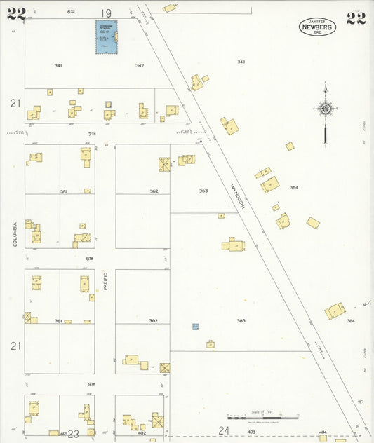Sanborn Fire Insurance Map from Newberg, Yamhill County, Oregon (1929), Sheet #0022 - Historic Sanborn Fire Insurance Map Print, vintage old map wall art, antique decor, genealogy gift, Oregon Oregon map
