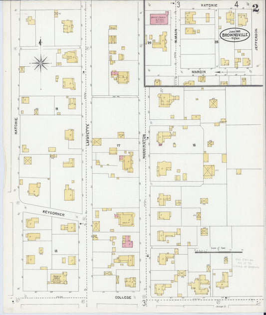 Sanborn Fire Insurance Map from Brownsville, Haywood County, Tennessee (1905), Sheet #0002 - Historic Sanborn Fire Insurance Map Print, vintage old map wall art, antique decor, genealogy gift, Tennessee Tennessee map