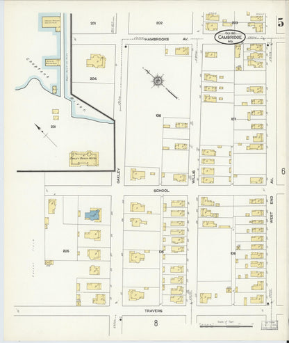Sanborn Fire Insurance Map from Cambridge, Dorchester County, Maryland (1911), Sheet #0005 - Complete Map Set gallery image, historic Sanborn map, vintage wall art, Maryland Maryland