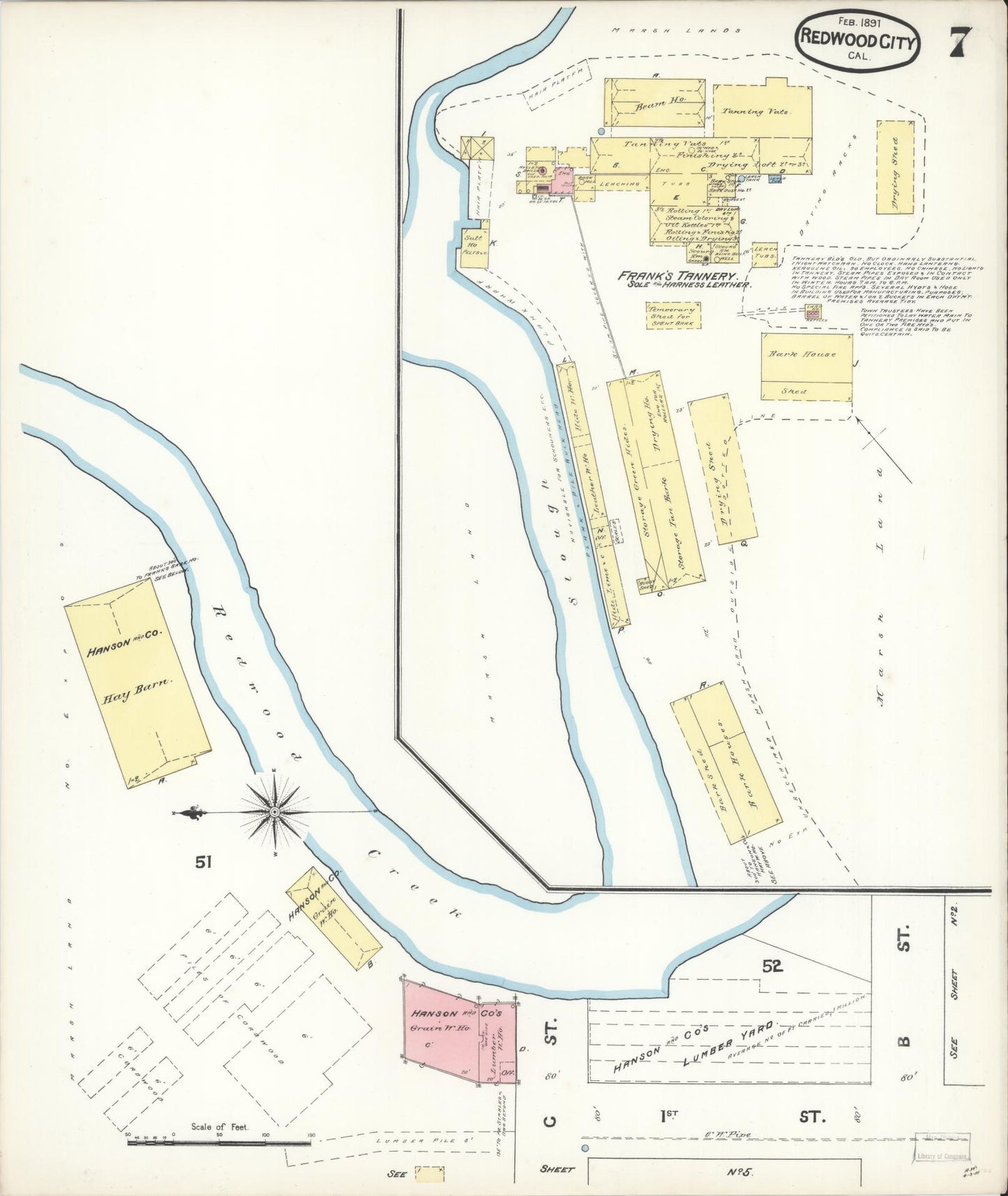 Sanborn Fire Insurance Map from Redwood City, San Mateo County, California (1891), Sheet #0007 - Complete Map Set gallery image, historic Sanborn map, vintage wall art, California California