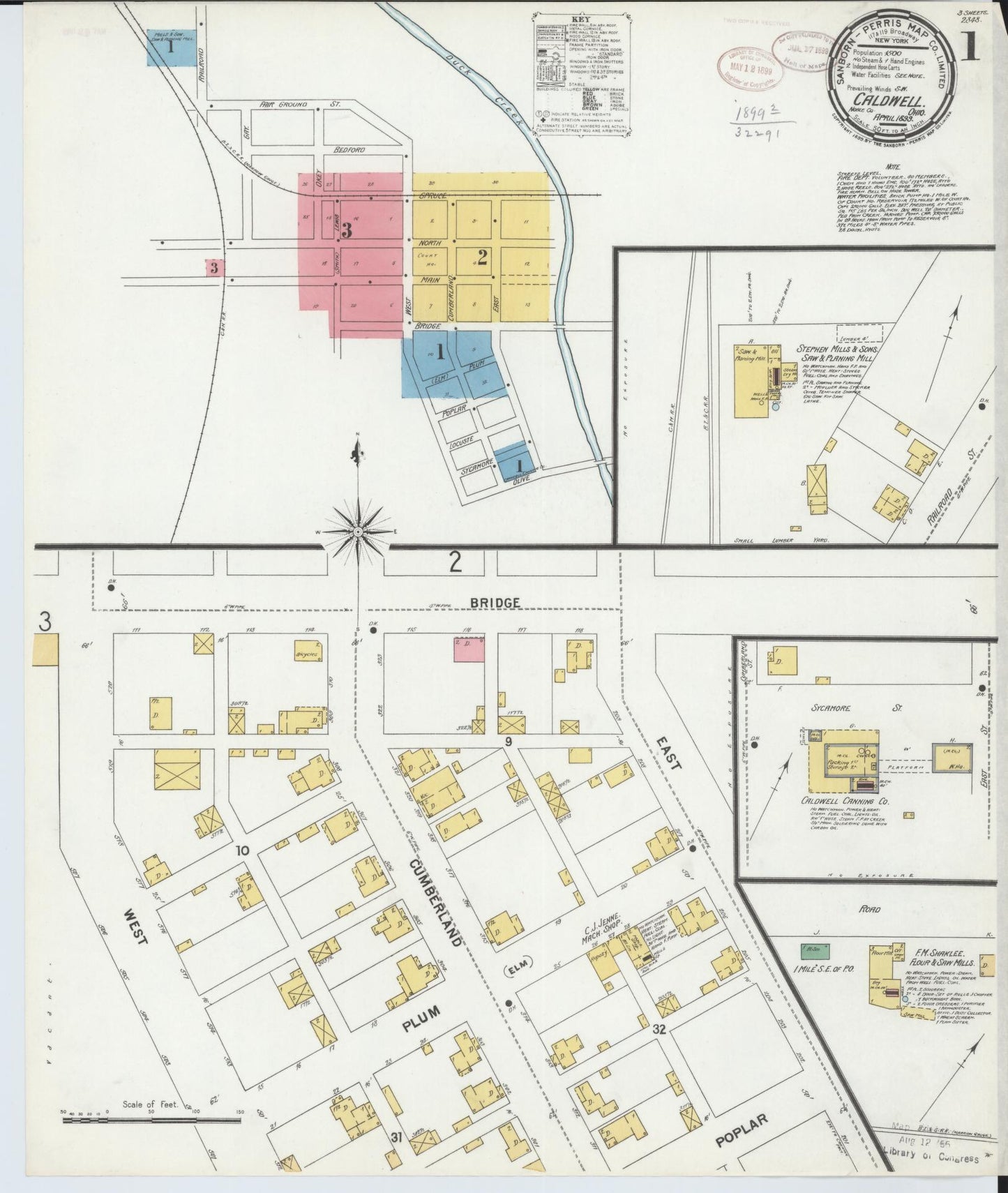 Sanborn Fire Insurance Map from Caldwell, Noble County, Ohio (1899), Sheet #0001 - Historic Sanborn Fire Insurance Map Print, vintage old map wall art, antique decor, genealogy gift, Ohio Ohio map