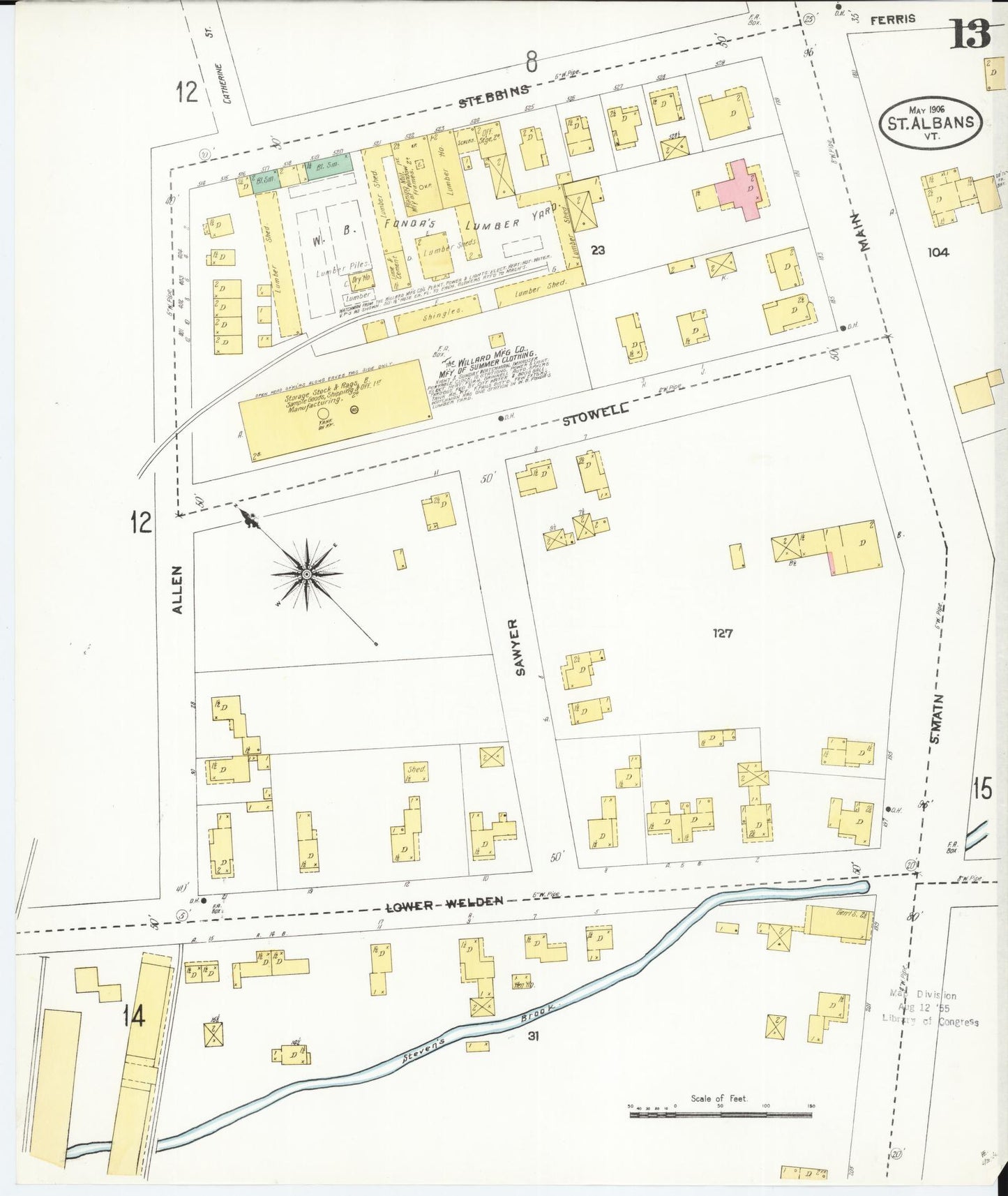 Sanborn Fire Insurance Map from Saint Albans, Franklin County, Vermont (1906), Sheet #0013 - Complete Map Set gallery image, historic Sanborn map, vintage wall art, Vermont Vermont