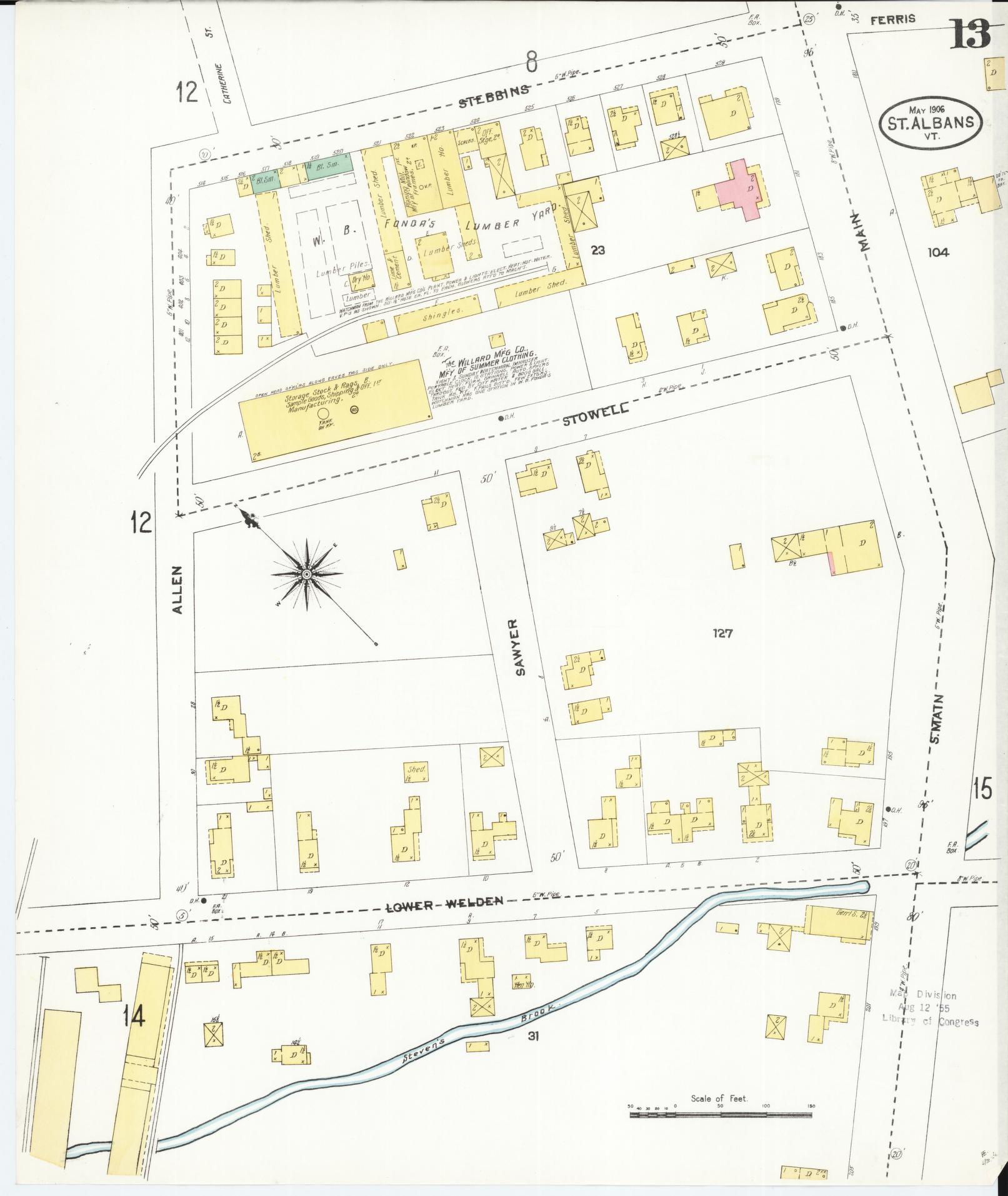 Sanborn Fire Insurance Map from Saint Albans, Franklin County, Vermont (1906), Sheet #0013 - Complete Map Set gallery image, historic Sanborn map, vintage wall art, Vermont Vermont