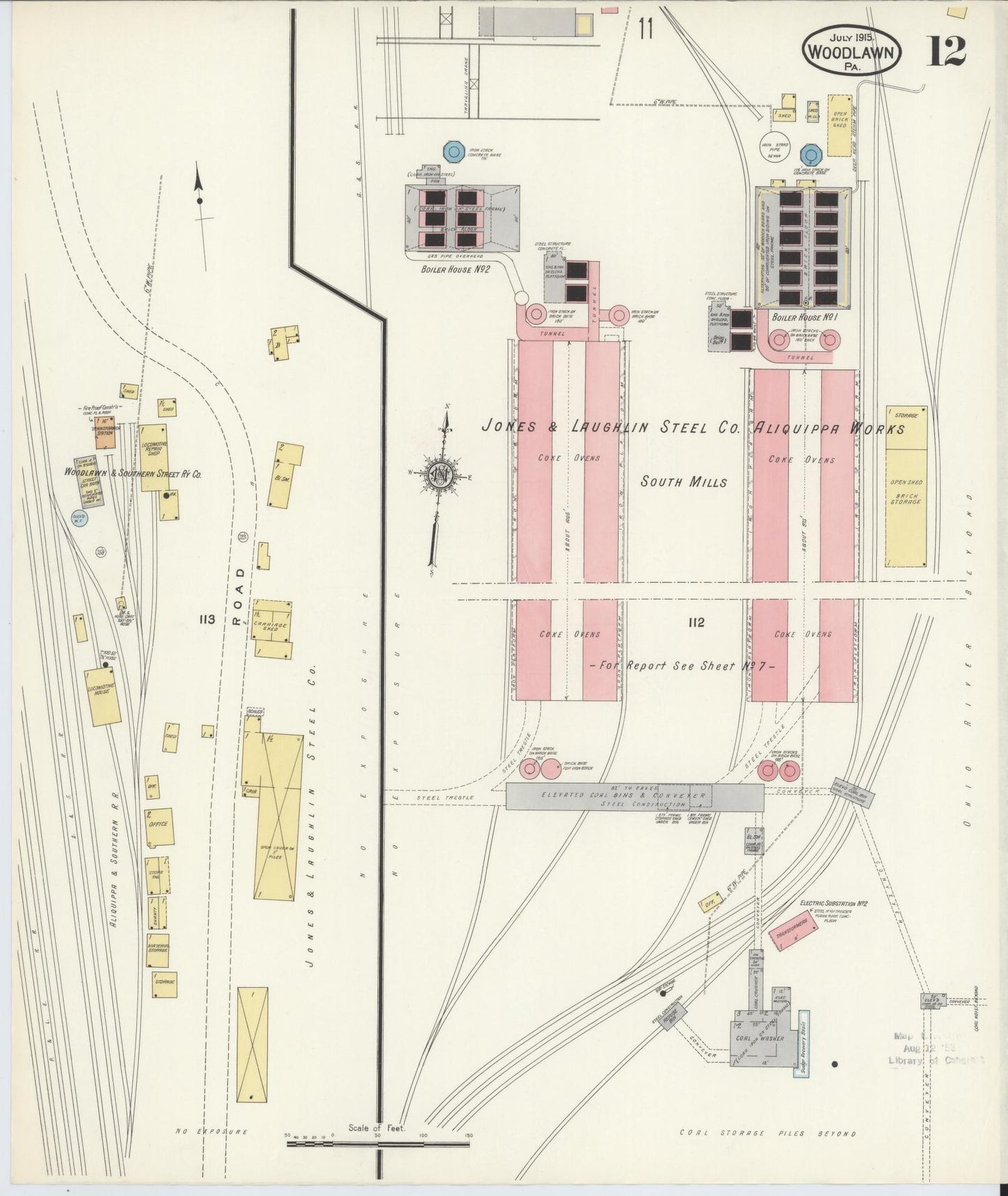 Sanborn Fire Insurance Map from Woodlawn, Beaver County, Pennsylvania (1915), Sheet #0012 - Complete Map Set gallery image, historic Sanborn map, vintage wall art, Pennsylvania Pennsylvania