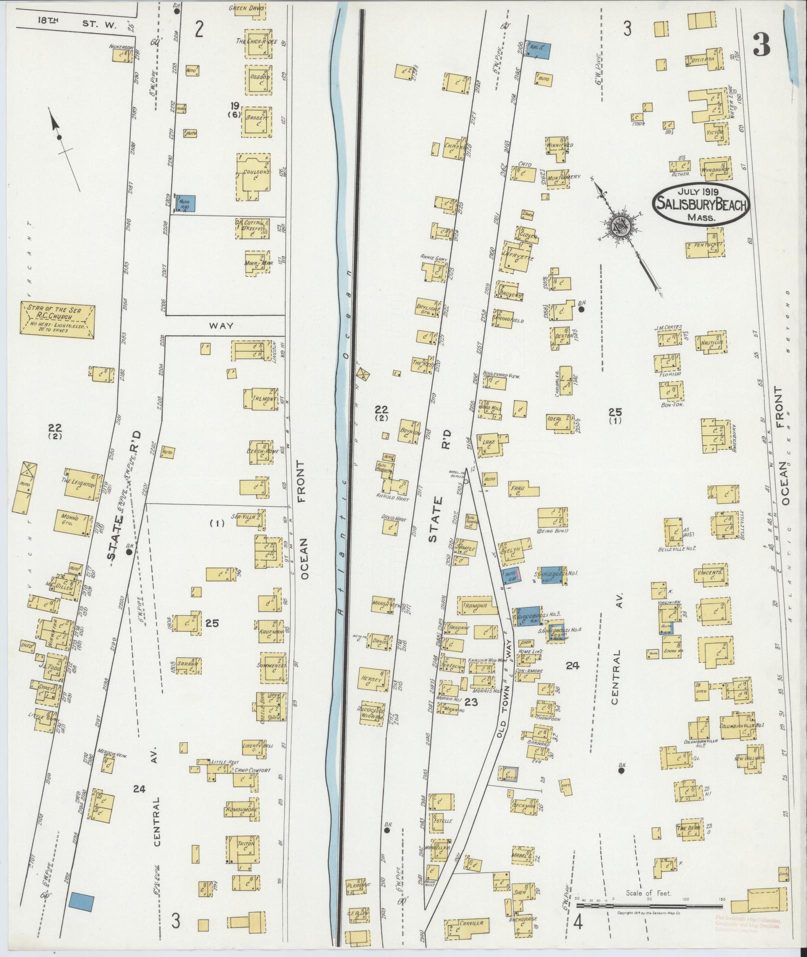 Sanborn Fire Insurance Map from Salisbury, Essex County, Massachusetts (1919), Sheet #0003 - Complete Map Set gallery image, historic Sanborn map, vintage wall art, Massachusetts Massachusetts