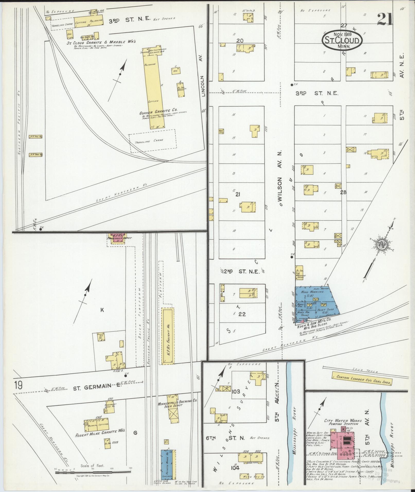 Sanborn Fire Insurance Map from Saint Cloud, Stearns, Benton, and Sherburne Counties, Minnesota (1919), Sheet #0021 - Complete Map Set gallery image, historic Sanborn map, vintage wall art, Minnesota Minnesota