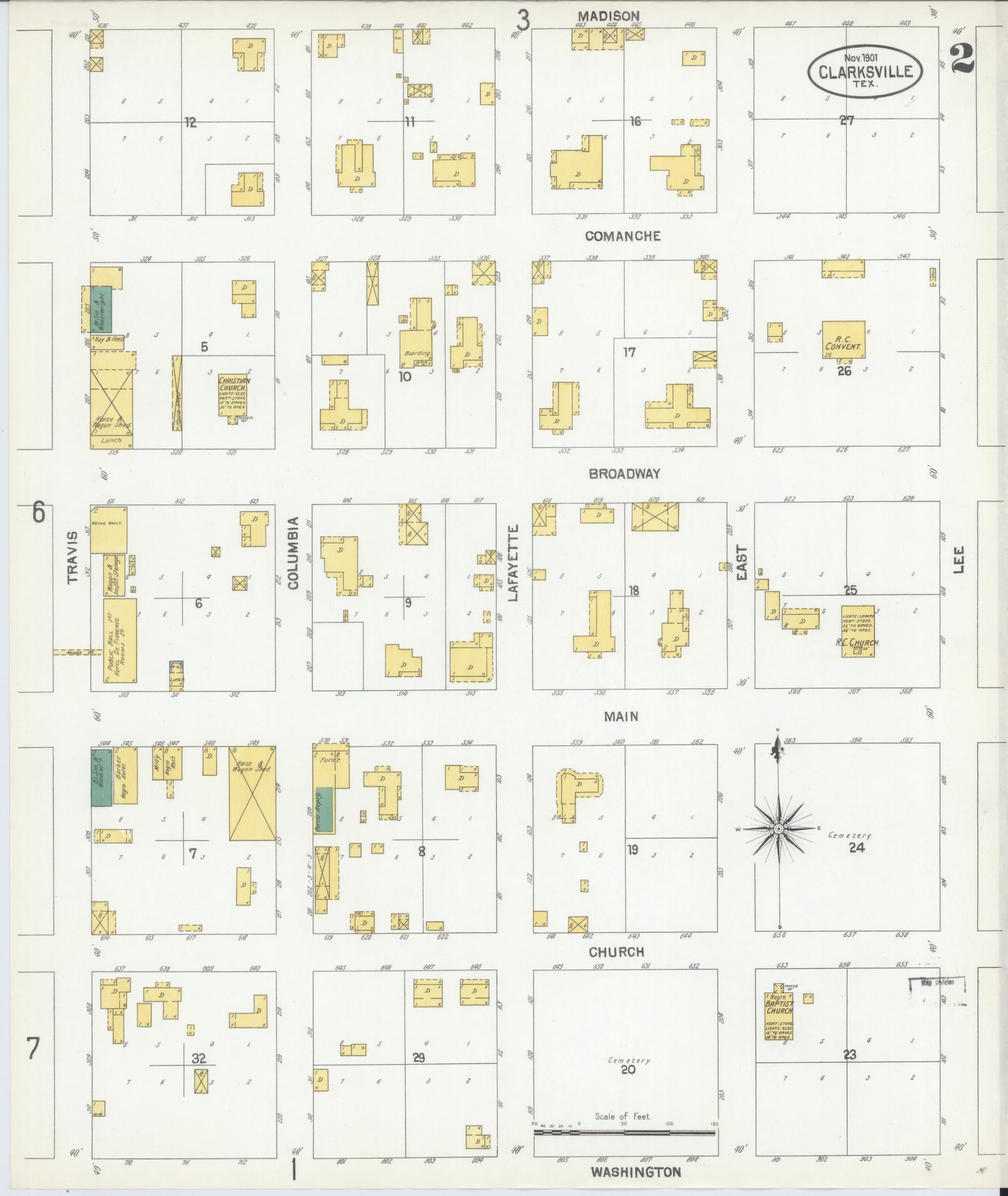 Sanborn Fire Insurance Map from Clarksville, Red River County, Texas (1901), Sheet #0002 - Historic Sanborn Fire Insurance Map Print, vintage old map wall art, antique decor, genealogy gift, Texas Texas map