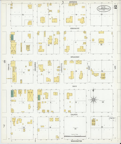 Sanborn Fire Insurance Map from Clarksville, Red River County, Texas (1901), Sheet #0002 - Historic Sanborn Fire Insurance Map Print, vintage old map wall art, antique decor, genealogy gift, Texas Texas map