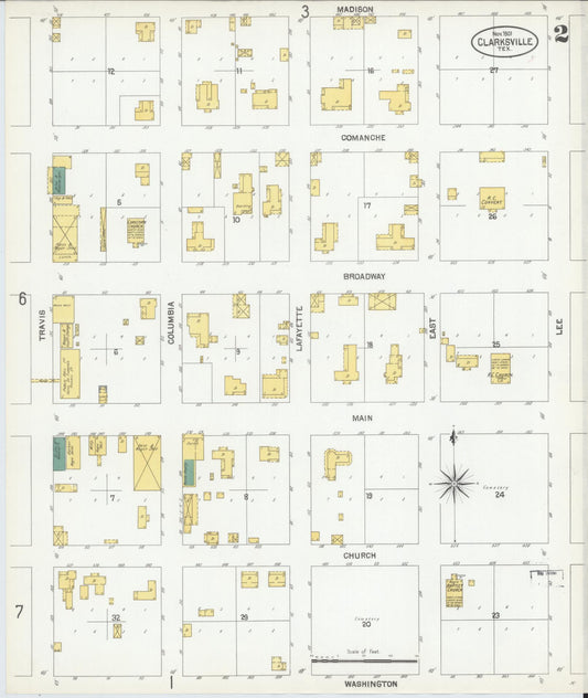Sanborn Fire Insurance Map from Clarksville, Red River County, Texas (1901), Sheet #0002 - Historic Sanborn Fire Insurance Map Print, vintage old map wall art, antique decor, genealogy gift, Texas Texas map