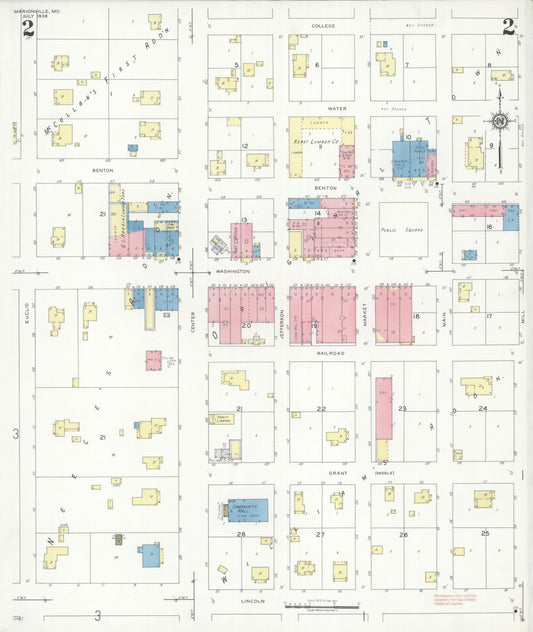 Sanborn Fire Insurance Map from Marionville, Lawrence County, Missouri (1938), Sheet #0002 - Historic Sanborn Fire Insurance Map Print, vintage old map wall art, antique decor, genealogy gift, Missouri Missouri map
