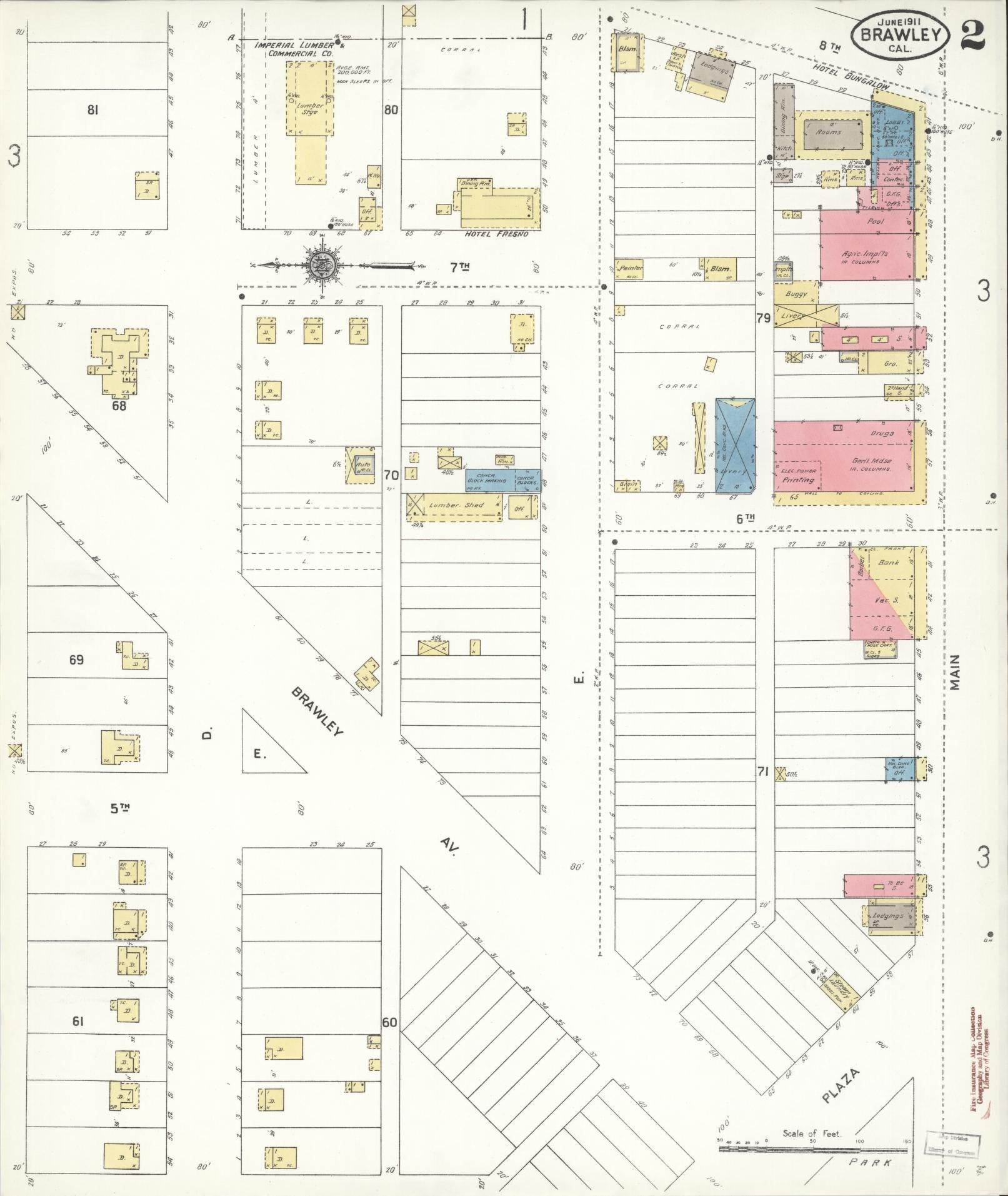 Sanborn Fire Insurance Map from Brawley, Imperial County, California (1911), Sheet #0002 - Historic Sanborn Fire Insurance Map Print, vintage old map wall art, antique decor, genealogy gift, California California map