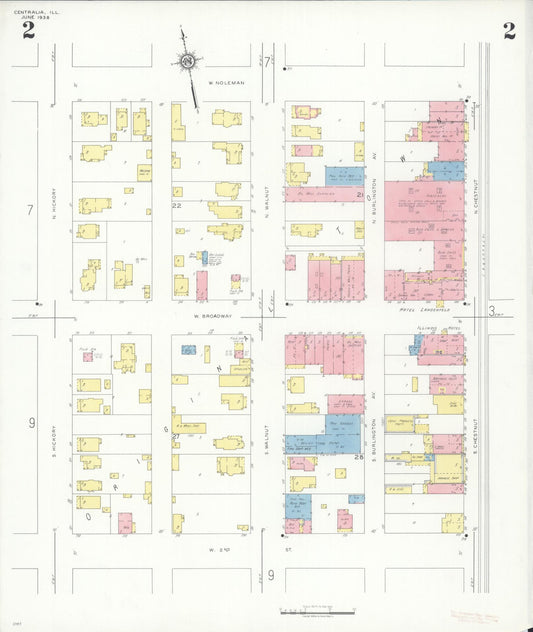 Sanborn Fire Insurance Map from Centralia, Marion, Clinton, Jefferson, and Washington Counties, Illinois (1938), Sheet #0002 - Historic Sanborn Fire Insurance Map Print, vintage old map wall art, antique decor, genealogy gift, Illinois Illinois map
