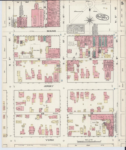 Sanborn Fire Insurance Map from Quincy, Adams County, Illinois (1883), Sheet #0005 - Historic Sanborn Fire Insurance Map Print, vintage old map wall art, antique decor, genealogy gift, Illinois Illinois map