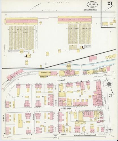 Sanborn Fire Insurance Map from Chicopee, Hampden County, Massachusetts (1910), Sheet #0021 - Historic Sanborn Fire Insurance Map Print, vintage old map wall art, antique decor, genealogy gift, Massachusetts Massachusetts map