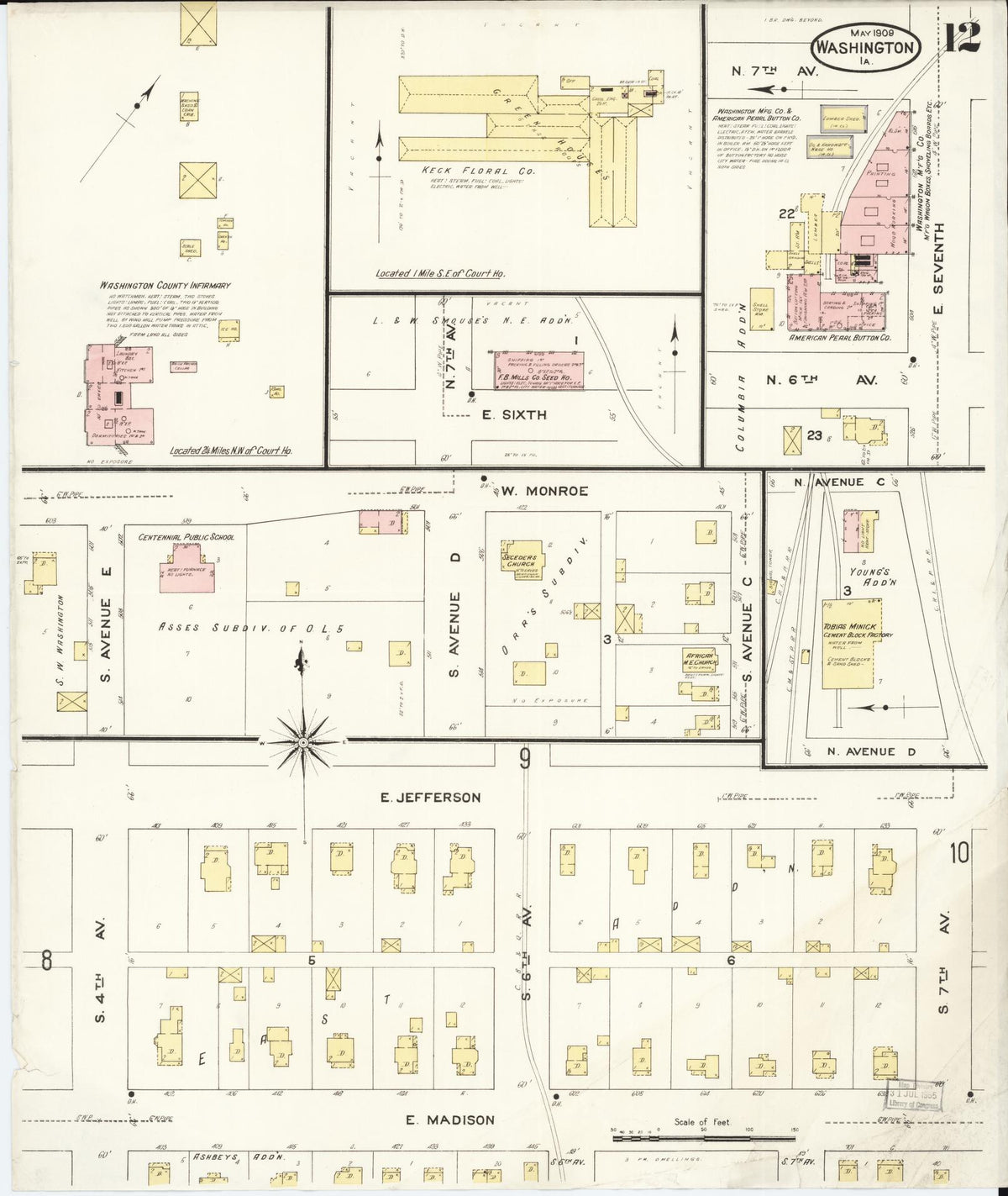 Sanborn Fire Insurance Map from Washington, Washington County, Iowa (1909), Sheet #0012 - Historic Sanborn Fire Insurance Map Print, vintage old map wall art