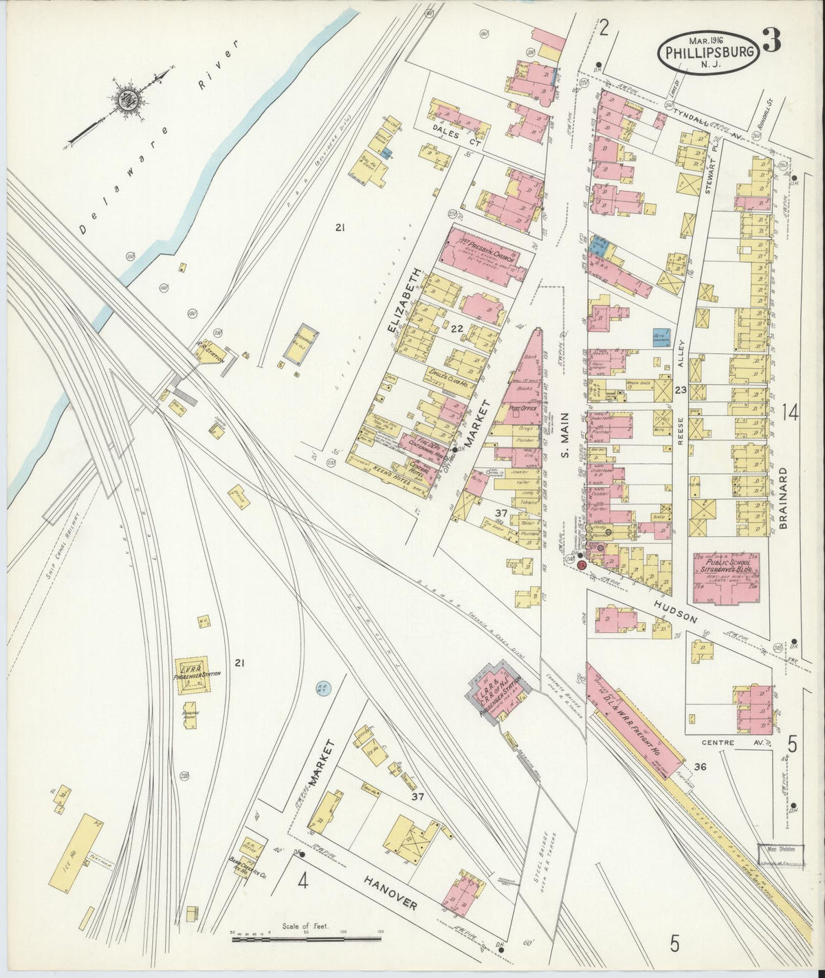 Sanborn Fire Insurance Map from Phillipsburg, Warren County, New Jersey (1916), Sheet #0003 - Complete Map Set gallery image, historic Sanborn map, vintage wall art, New Jersey New Jersey