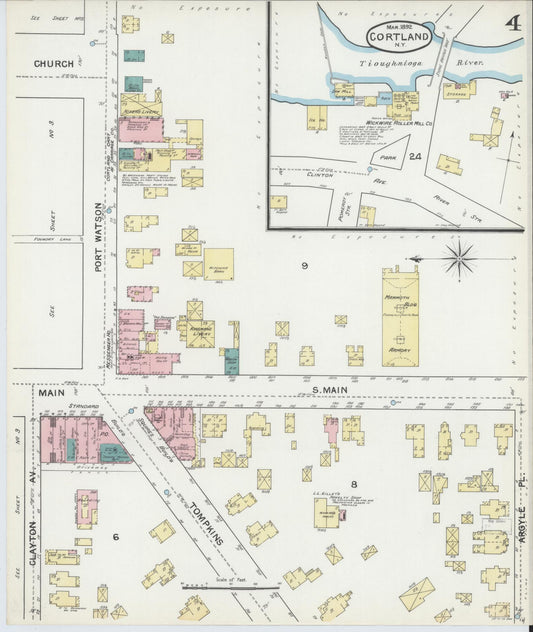 Sanborn Fire Insurance Map from Cortland, Cortland County, New York (1892), Sheet #0004 - Historic Sanborn Fire Insurance Map Print, vintage old map wall art, antique decor, genealogy gift, New York New York map