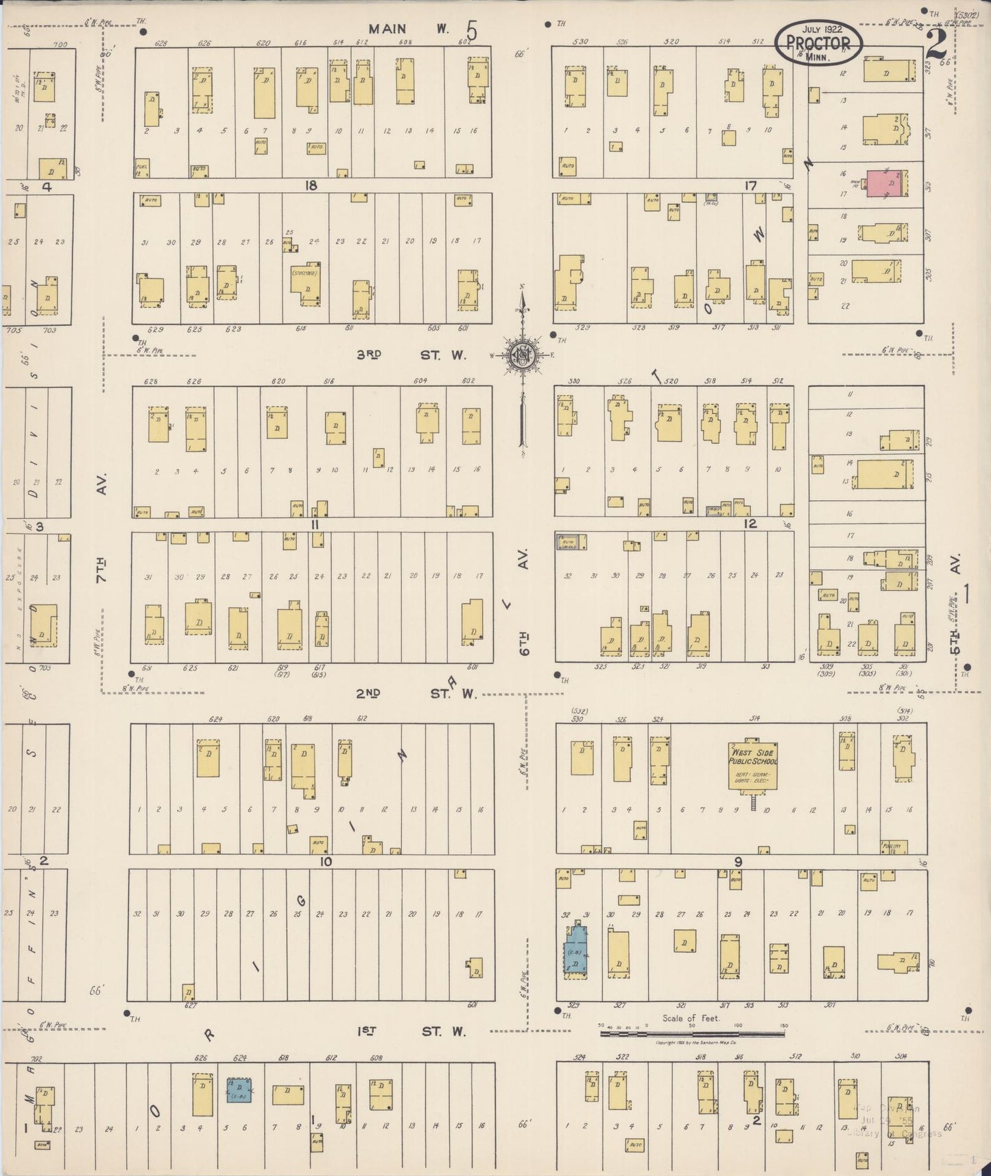 Sanborn Fire Insurance Map from Proctor, Saint Louis County, Minnesota (1922), Sheet #0002 - Historic Sanborn Fire Insurance Map Print, vintage old map wall art, antique decor, genealogy gift, Minnesota Minnesota map