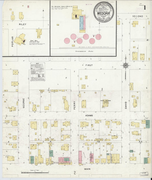 Sanborn Fire Insurance Map from Medora, Jackson County, Indiana (1910), Sheet #0001 - Complete Map Set gallery image, historic Sanborn map, vintage wall art, Indiana Indiana