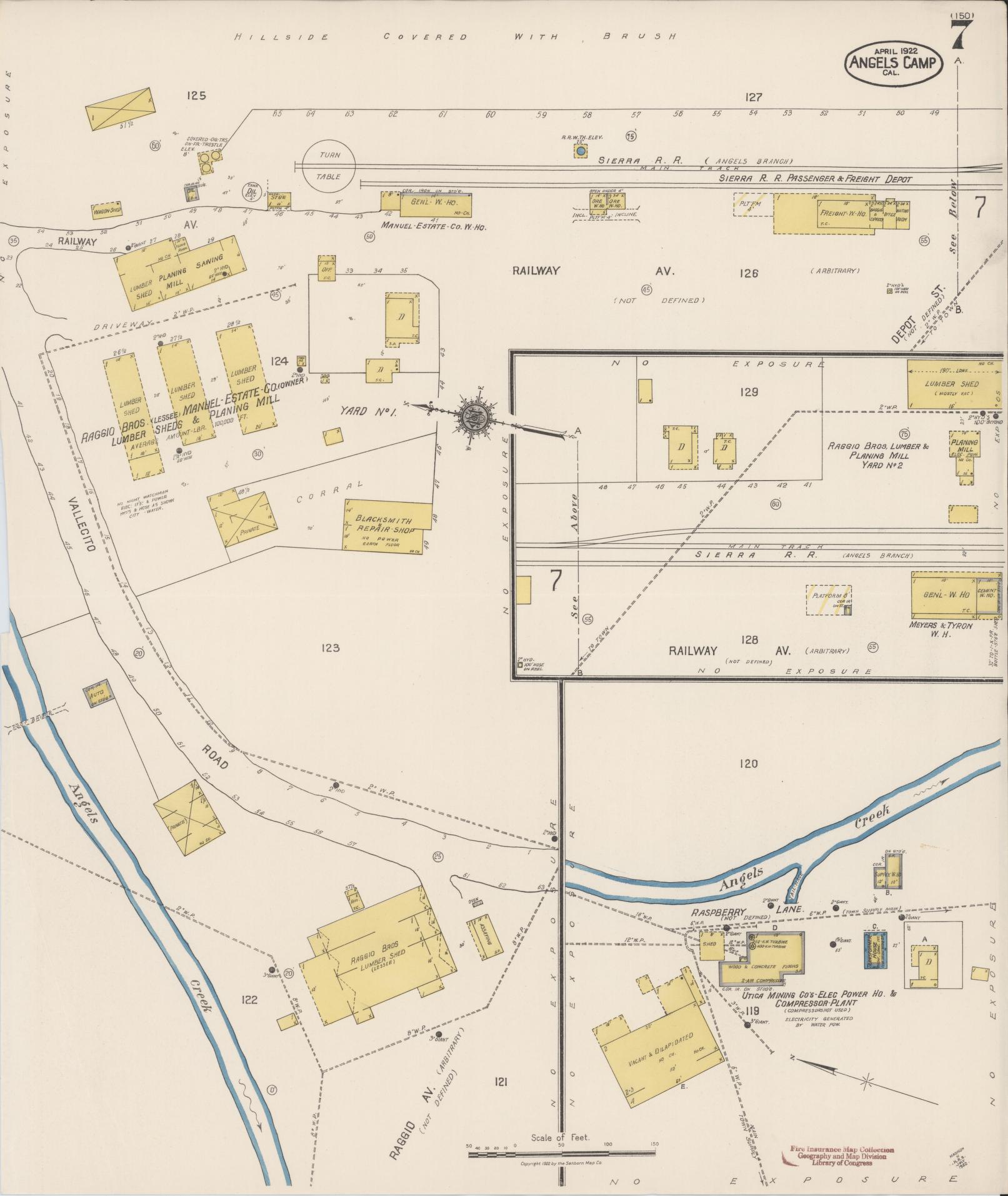 Sanborn Fire Insurance Map from Angels Camp, Calaveras County, California (1922), Sheet #0007 - Historic Sanborn Fire Insurance Map Print, vintage old map wall art, antique decor, genealogy gift, California California map