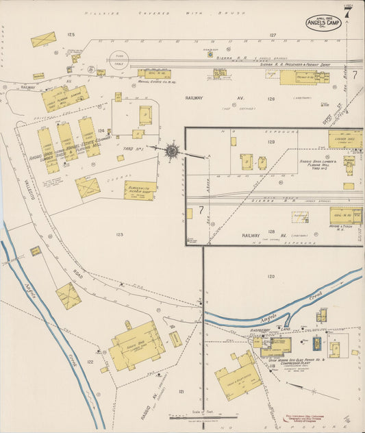 Sanborn Fire Insurance Map from Angels Camp, Calaveras County, California (1922), Sheet #0007 - Historic Sanborn Fire Insurance Map Print, vintage old map wall art, antique decor, genealogy gift, California California map