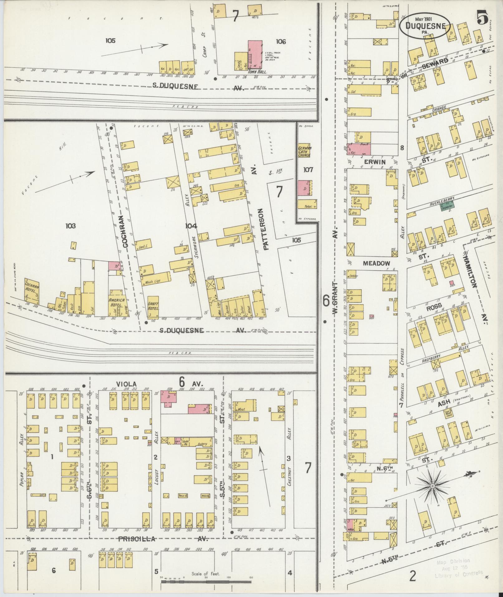 Sanborn Fire Insurance Map from Duquesne, Allegheny County, Pennsylvania (1901), Sheet #0005 - Historic Sanborn Fire Insurance Map Print, vintage old map wall art, antique decor, genealogy gift, Pennsylvania Pennsylvania map