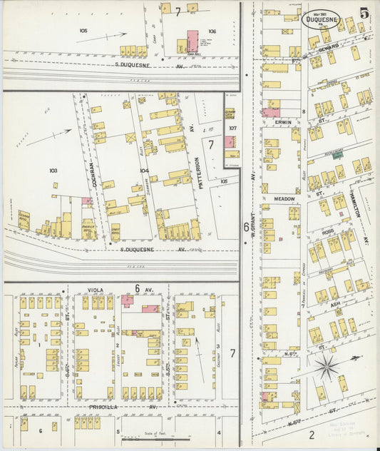 Sanborn Fire Insurance Map from Duquesne, Allegheny County, Pennsylvania (1901), Sheet #0005 - Historic Sanborn Fire Insurance Map Print, vintage old map wall art, antique decor, genealogy gift, Pennsylvania Pennsylvania map