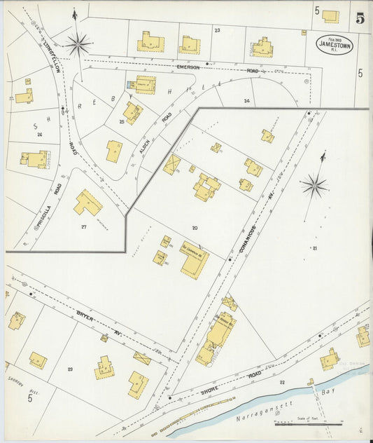 Sanborn Fire Insurance Map from Jamestown, Newport County, Rhode Island (1903), Sheet #0005 - Historic Sanborn Fire Insurance Map Print, vintage old map wall art, antique decor, genealogy gift, Rhode Island Rhode Island map