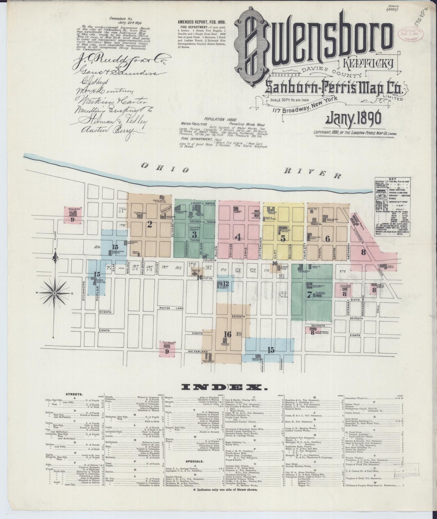 Sanborn Fire Insurance Map from Owensboro, Daviess County, Kentucky (1890), Sheet #0001 - Historic Sanborn Fire Insurance Map Print, vintage old map wall art, antique decor, genealogy gift, Kentucky Kentucky map