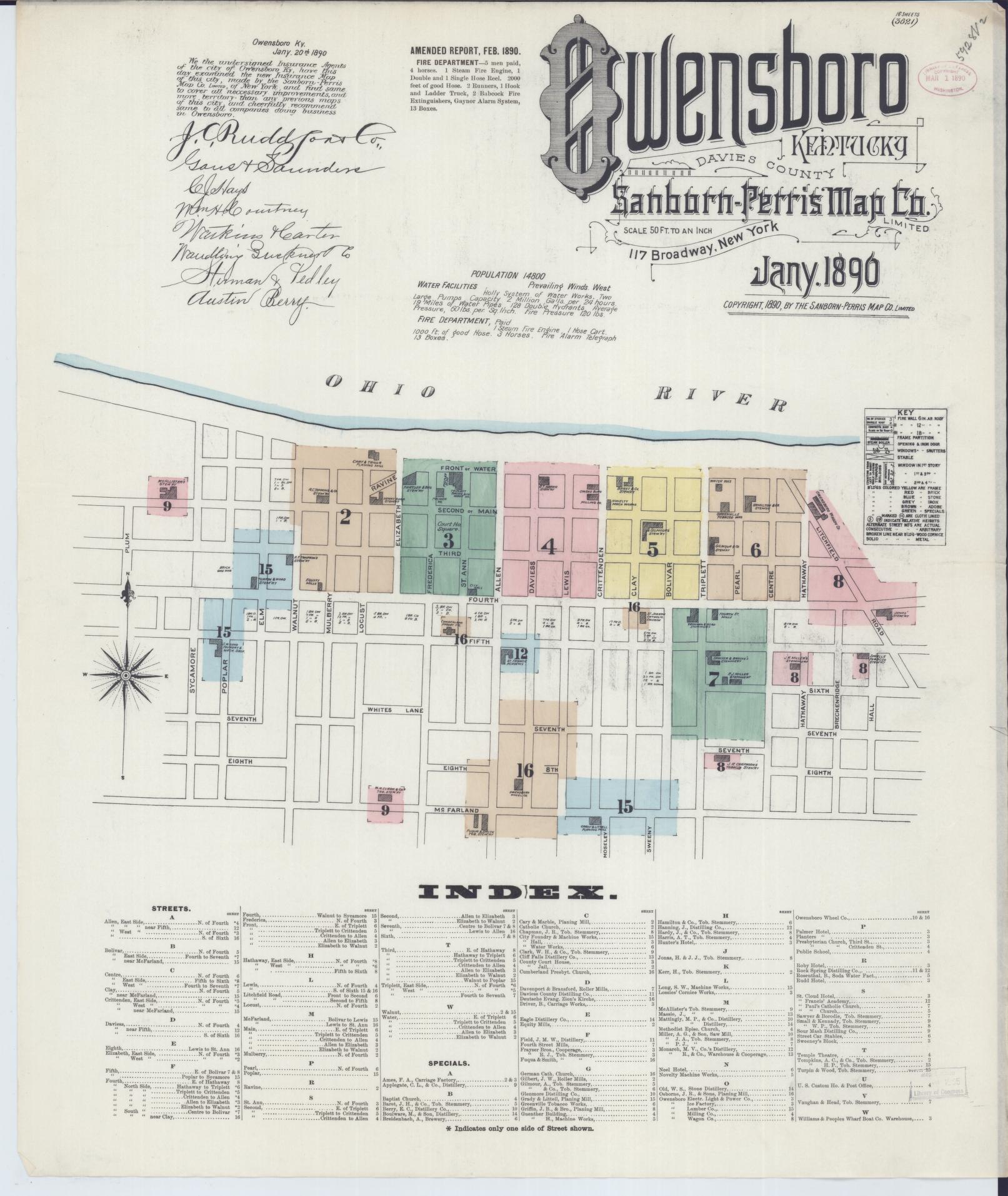 Sanborn Fire Insurance Map from Owensboro, Daviess County, Kentucky (1890), Sheet #0001 - Historic Sanborn Fire Insurance Map Print, vintage old map wall art, antique decor, genealogy gift, Kentucky Kentucky map