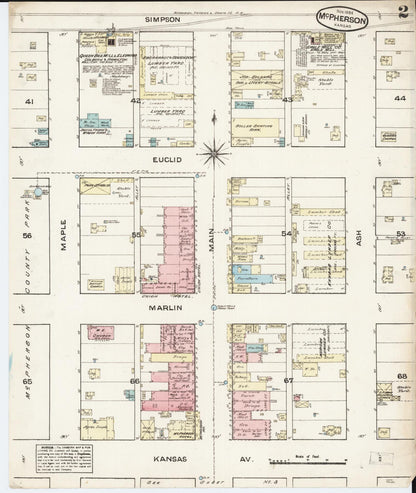 Sanborn Fire Insurance Map from Mcpherson, Mcpherson County, Kansas (1884), Sheet #0002 - Complete Map Set gallery image, historic Sanborn map, vintage wall art, Kansas Kansas
