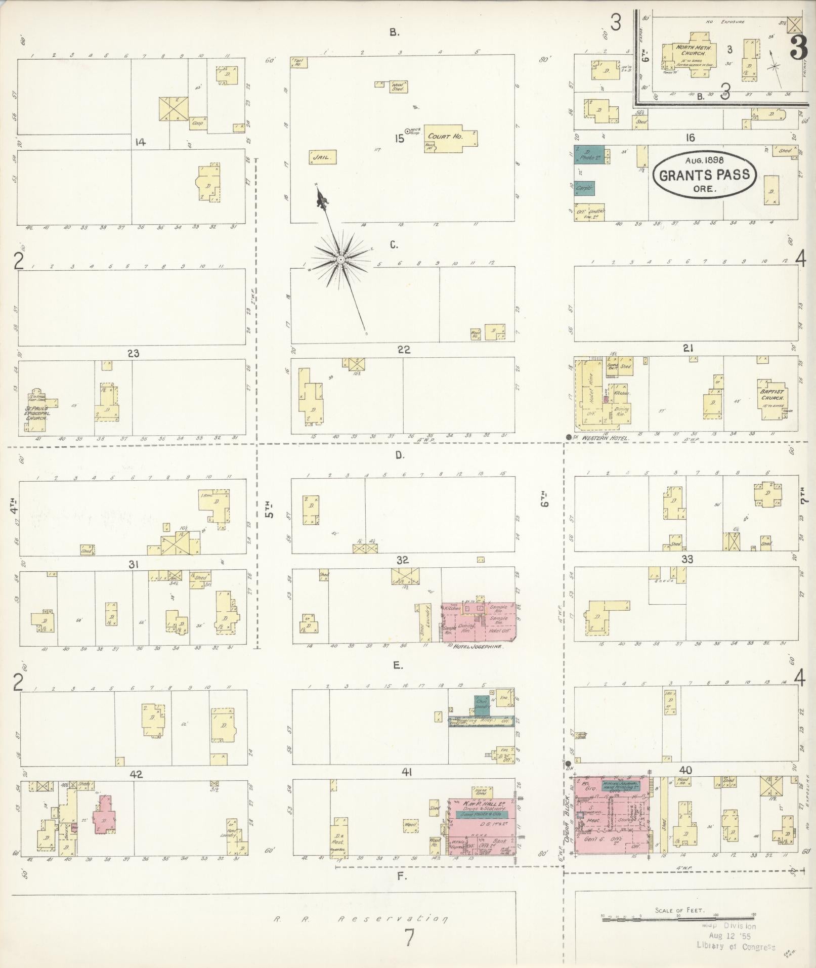 Sanborn Fire Insurance Map from Grants Pass, Josephine County, Oregon (1898), Sheet #0003 - Historic Sanborn Fire Insurance Map Print, vintage old map wall art, antique decor, genealogy gift, Oregon Oregon map