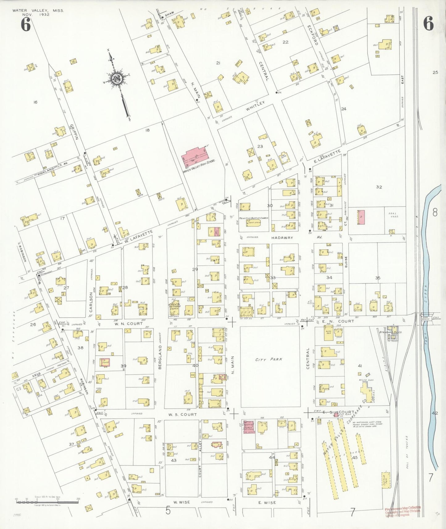 Sanborn Fire Insurance Map from Water Valley, Yalobusha County, Mississippi (1932), Sheet #0006 - Complete Map Set gallery image, historic Sanborn map, vintage wall art, Mississippi Mississippi
