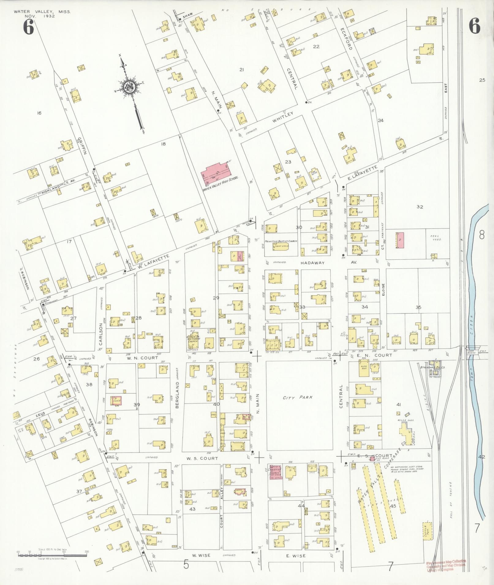 Sanborn Fire Insurance Map from Water Valley, Yalobusha County, Mississippi (1932), Sheet #0006 - Complete Map Set gallery image, historic Sanborn map, vintage wall art, Mississippi Mississippi