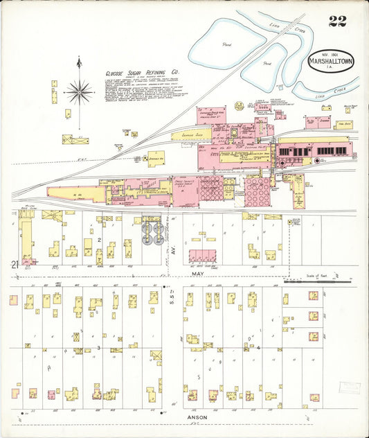 Sanborn Fire Insurance Map from Marshalltown, Marshall County, Iowa (1901), Sheet #0022 - Historic Sanborn Fire Insurance Map Print, vintage old map wall art