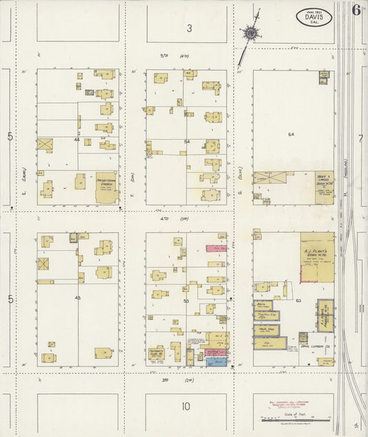 Sanborn Fire Insurance Map from Davis, Yolo County, California (1921), Sheet #0006 - Historic Sanborn Fire Insurance Map Print, vintage old map wall art, antique decor, genealogy gift, California California map
